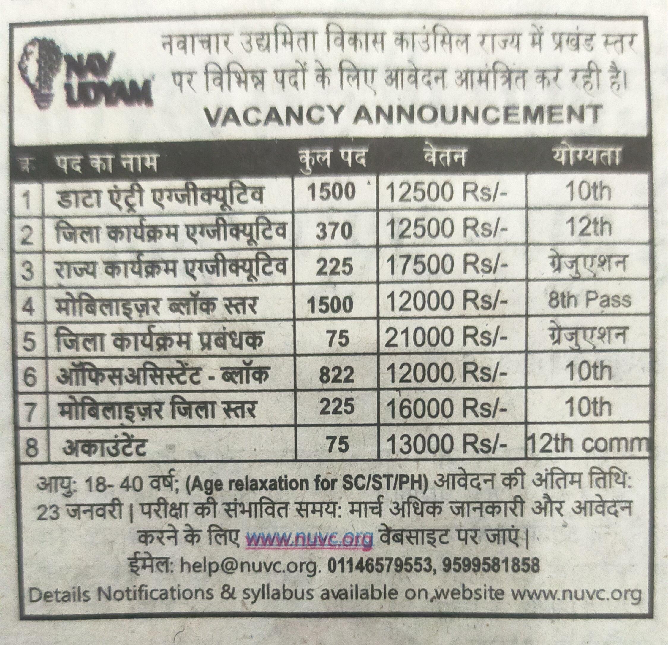 NAV UDYAM | नवाचार उद्यमिता विकास काउंसिल हेतु रिक्त पद